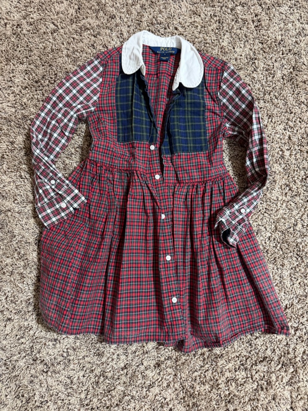 Polo by Ralph Lauren Red Plaid Girls' Button-Front Dress with White Collar